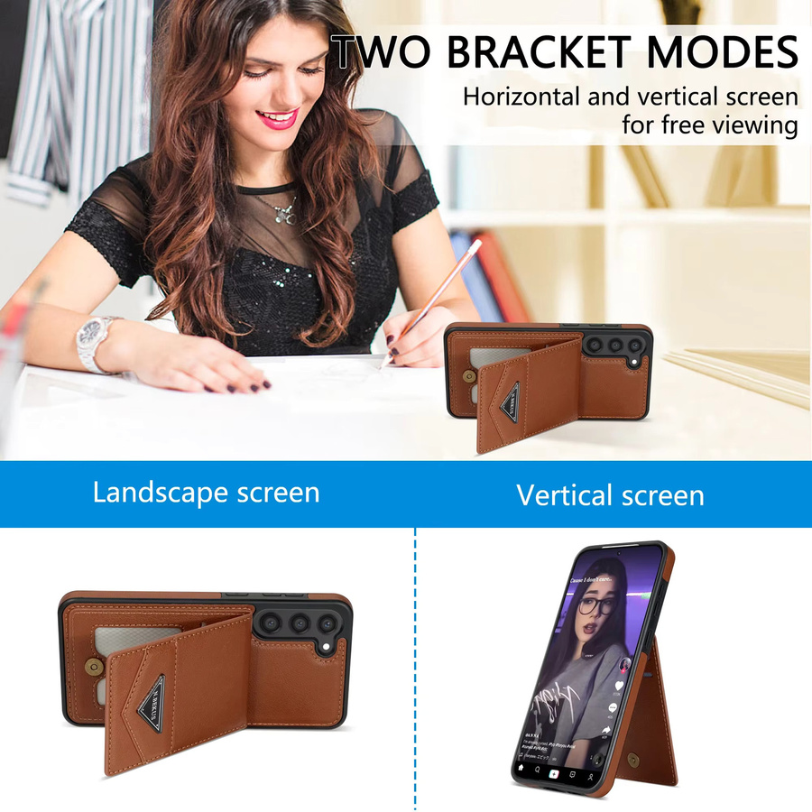 Vertikale Leder-Wallet-Tasche Solt für Samsung Galaxy S25 S24 Ultra S23 FE S22 S21 S20 Plus A54 A53 A14 A13 in Gold und Braun mit Kartenfach und Standfunktion - Bild 3