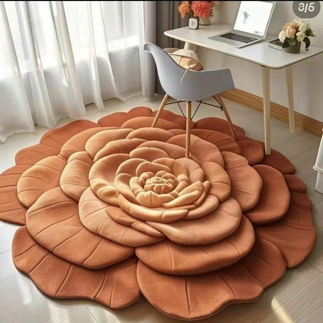 Dekorativer Wohnzimmerteppich WTEMPO in Blütenform, moderne florale Matte aus Polyester in Orange, B/B: 180 x 180 cm - Bild 1