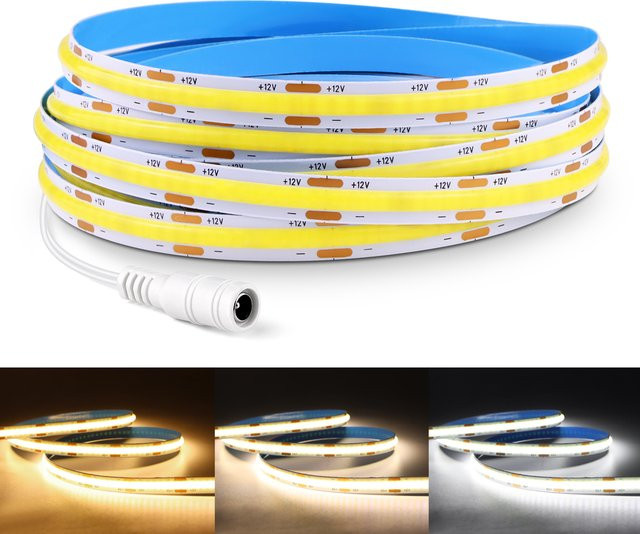 Lcamaw COB LED Streifen Licht mit 320 LEDs/m, Flexibles LED Band, Farbtemperatur 3000-6500K, RA90, Weiß - Bild 1
