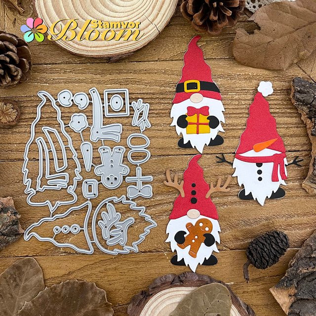 Metall Stanzformen für Scrapbooking mit weihnachtlichen Motiven wie Schneemann, Hirsch, Weihnachtsmann und Zwergen zur dekorativen Prägung - Bild 1