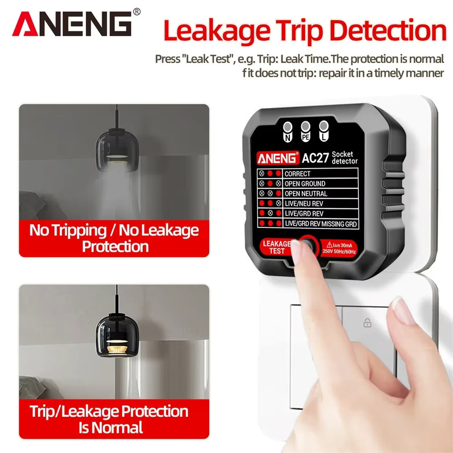 ANENG AC27 Steckdose Tester in Weiß zur Prüfung von Spannung, Nullleitung und Polarität - Bild 2