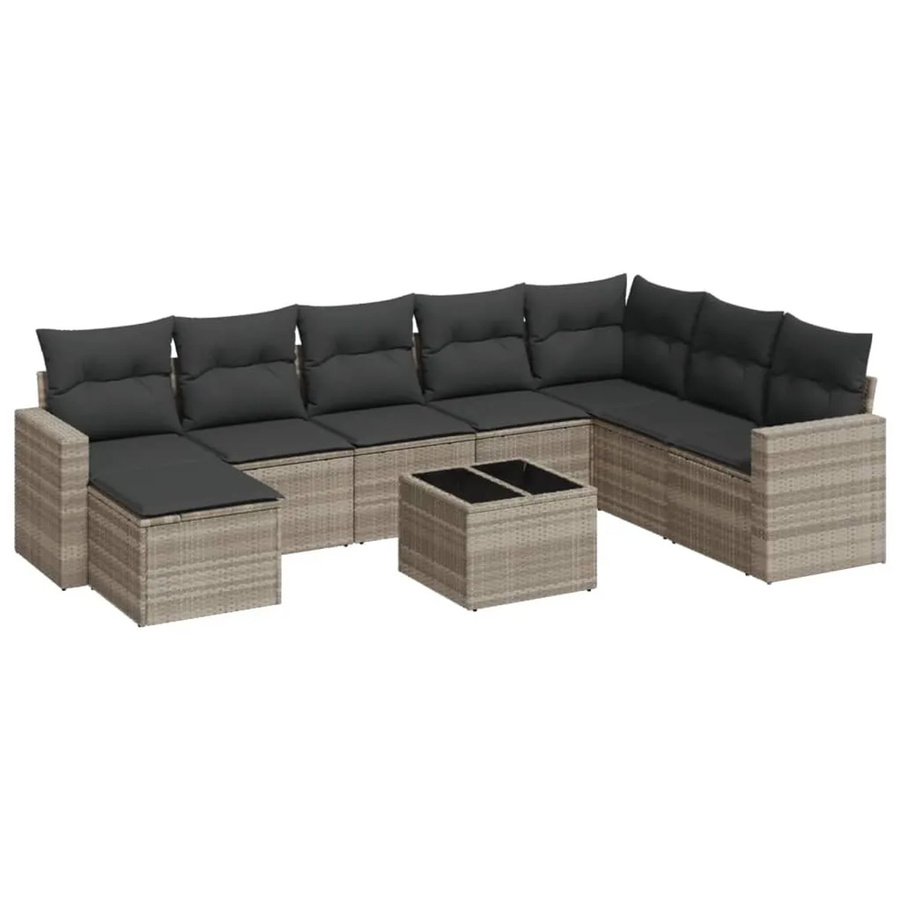 vidaXL 9-teilige Garten-Sofagarnitur aus Poly-Rattan mit Kissen in Hellgrau - Bild 2