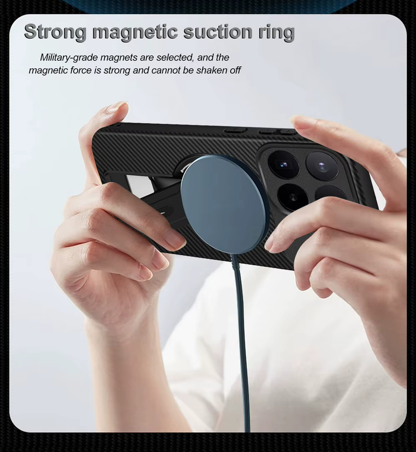 Magnetische Silikon-Carbonfaser Schutzhülle mit unsichtbarem Ständer und Objektiv-Kamera-Schutz für Xiaomi 17T Pro, 17Pro Max, 15T Pro und 14T in Lavendel - Bild 3
