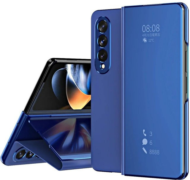Smart View Flip-Spiegel-Schutzhülle für Samsung Galaxy Z Fold 5 6 4 3 2 in Blau mit integriertem Ständer - Bild 1