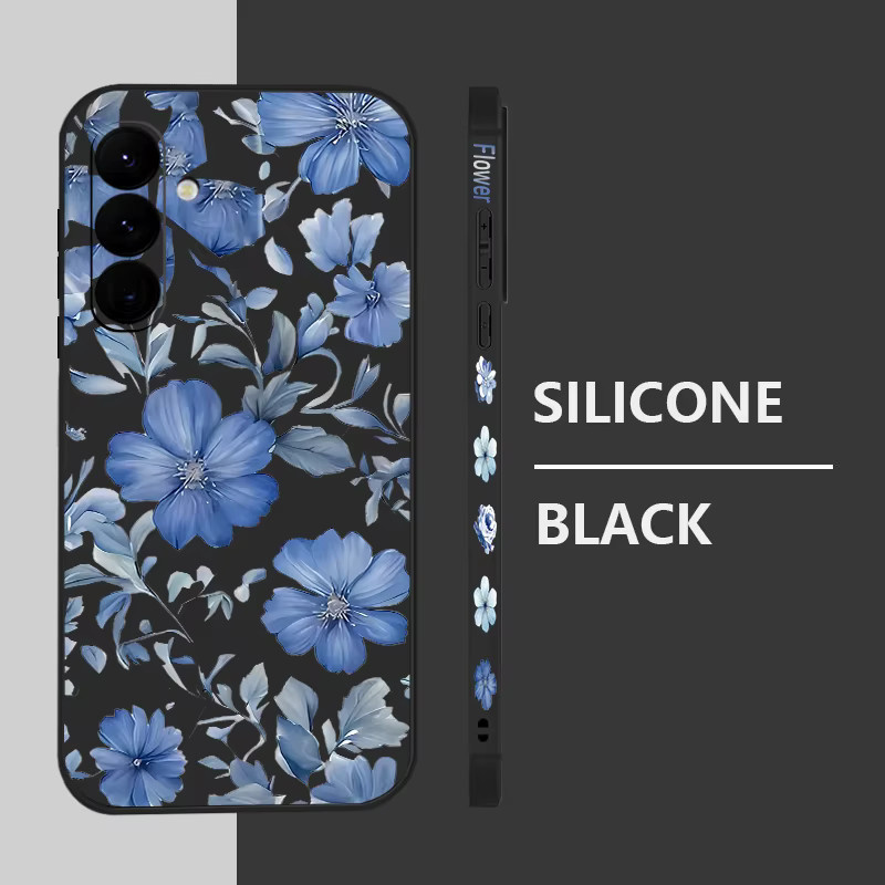 Samsung Handyhülle mit Blumen- und Pflanzenmuster in Grau für Galaxy S26 S25 S24 S23 S22 Ultra FE A57 A37 A56 A17 A16 A36 A55 A54 A15 als weiche Schutzhülle - Bild 1