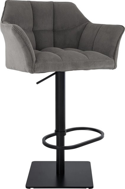 DELUKE Barhocker SIHAR mit Lehne aus Cord in Taupe und Schwarz, B/T/H: 64 x 45 x 88 cm - Bild 1
