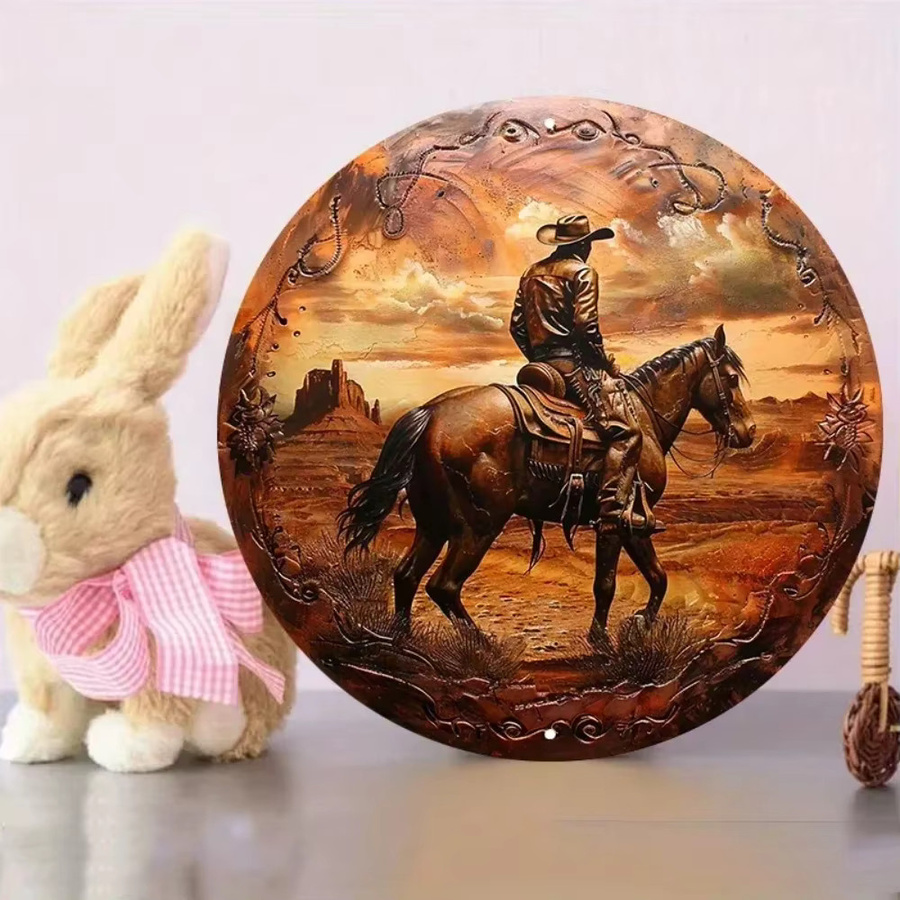Potdemiel Wandkunst Cowboy im Wilden Westen, runde Metall-Wanddekoration in Braun, B/H: 20 x 20 cm - Bild 3