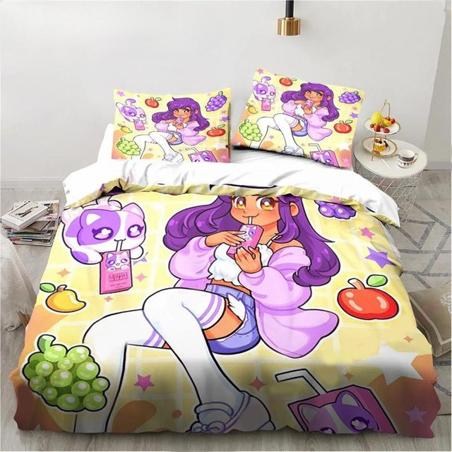 Aphmau Bettwäsche-Set mit Flügel-Cartoon-Design für Einzelbett oder Doppelbett, B/H: 135 x 200 cm - Bild 1