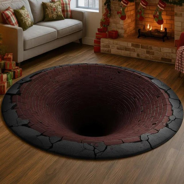 Runder 3D Vortex Teppich mit optischer Illusion von Lodestar, Mehrfarbig, Durchmesser: 80 cm - Bild 1