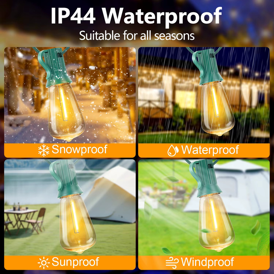 Grensk Bruchsichere Outdoor-Lichterkette aus Kunststoff in Transparent mit Warmweißem Licht, E12 Fassung, 1 W, Wasserdicht für Garten, Hochzeit und Party - Bild 4
