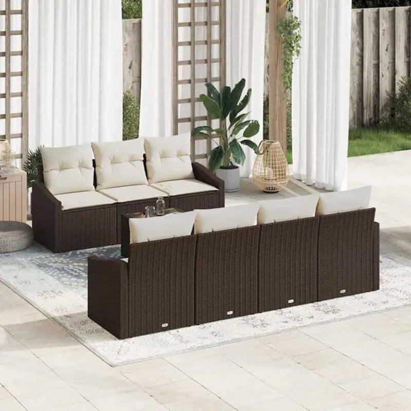 Vidaxl Loungemöbel Garten-Sofa-Set aus Polyrattan mit 8 Kissen in Braun und Beige, B/T/H: 55 x 55 x 37 cm - Bild 1