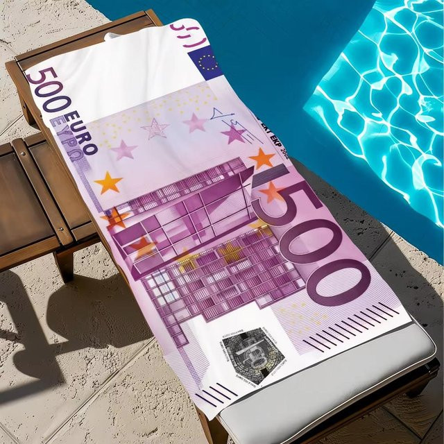 Strandtuch mit 500 Euro Banknotenmuster von JMG Household Supplies, schnelltrocknendes Microfaser-Handtuch in Multicolour, B/H: 50 x 100 cm - Bild 1