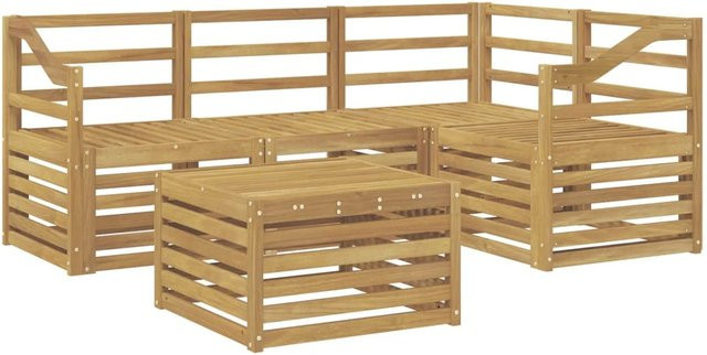 vidaXL Outdoor-Sofagarnitur aus Akazienholz in Weiß, 5-teiliges L-Shape Set mit Tisch und Polstern, B/T/H: 59 x 59 x 37 cm - Bild 1