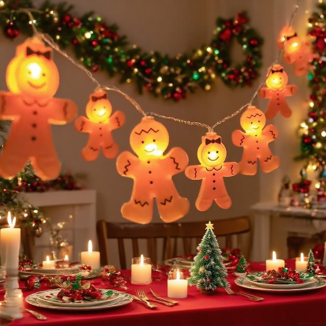 Peach Forest LED Weihnachts-Lichterkette Lebkuchenmann in Orange für die Dekoration von Fenster und Innenräumen - Bild 1