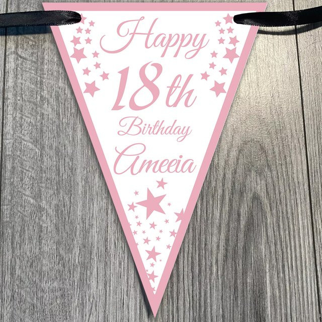 Personalisierte Geburtstagsbanner Partydekoration aus Papier mit 16 Wimpeln in Lila und Mehrfarbig inklusive 5 m Band - Bild 1