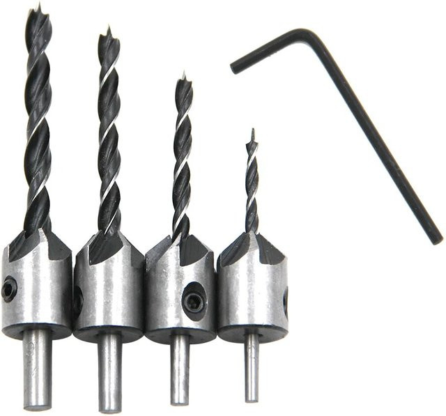 Mr Drill 4er-Set Holzbohrer mit Anschrägfunktion, Silber, 3-6 mm - Bild 1
