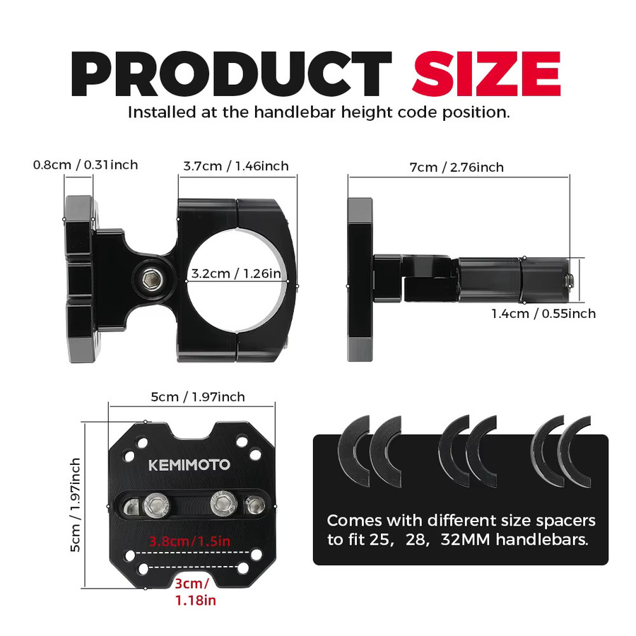 KEMITOUR Universal Motorrad GPS Halterung für Lenker 12mm bis 32mm in Schwarz - Bild 2