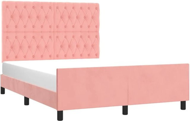 vidaXL Bettgestell mit Kopfteil aus Samt in Rosa, B/T: 140 x 190 cm - Bild 1
