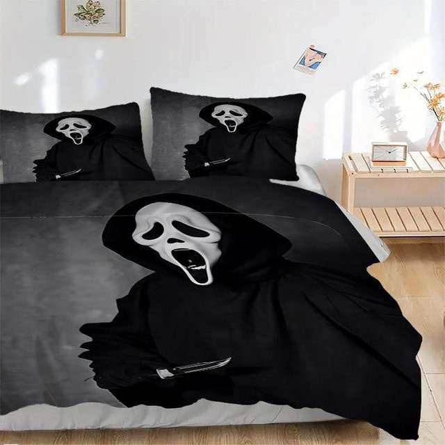 3er Set Ghostface Masken Bettwäsche mit Bettbezug und Kissenbezügen in Schwarz, B/H: 140 x 200 cm - Bild 1