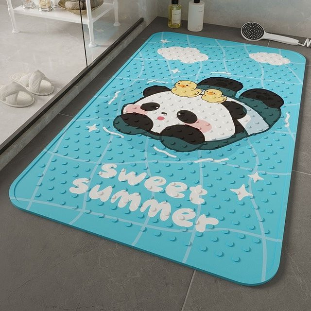 ELESAHOME Rutschfeste Badezimmermatte mit Panda-Motiv aus PVC, wasserdicht und weich, Multicolor, B/T: 40 x 70 cm - Bild 1