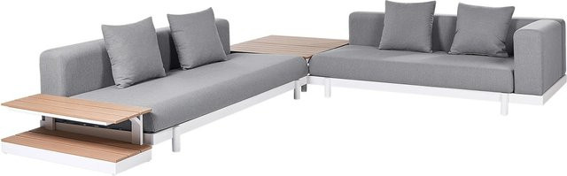 Beliani Sitzgruppe MISSANELLO L-Form in Grau und Weiss mit Polsterung und Kissen aus UV-beständigem Polyester und Aluminiumrahmen - Bild 1