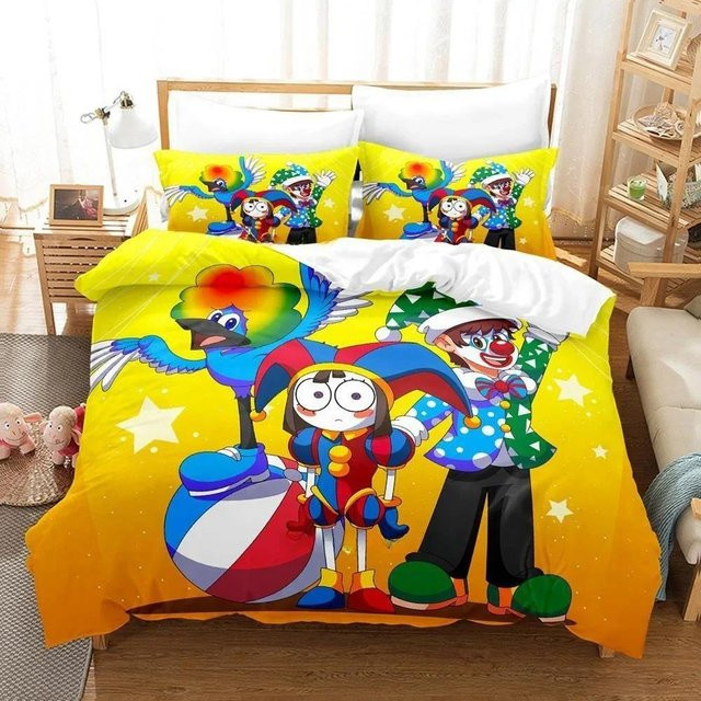 Binchi Outdoor Product Bettwäscheset Digitaler Zirkus 3D-Druck Cartoon Anime, Gelb, B/H: 200 x 230 cm - Bild 1