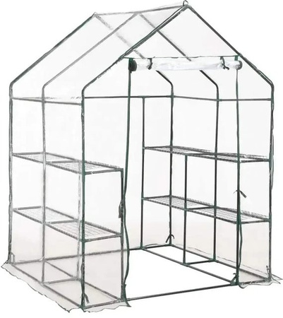 Furnicato Gewächshaus mit 8 Drahtregalen und Rolltor, Farbe Grün/Transparent, B/T/H: 143 x 143 x 195 cm