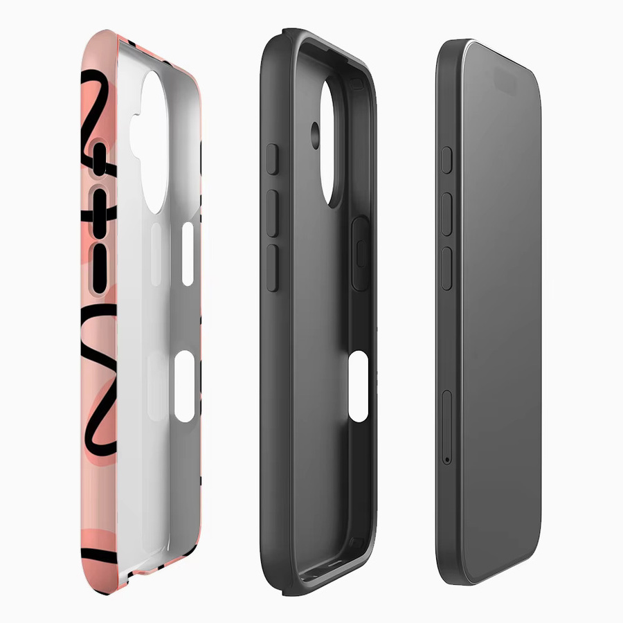 Handyhülle mit Blumenmuster für Apple iPhone 17 16 15 14 13 12 Pro Max Plus, Schwarz und Rosa, doppelschichtige Rückseite - Bild 2