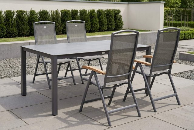 Hartman Raffaelo Garten-Essgruppe aus Alu, Spraystone und Teak in Anthrazit mit 6 Stühlen und Tisch B: 160 cm, T: 95 cm, H: 74 cm - Bild 1