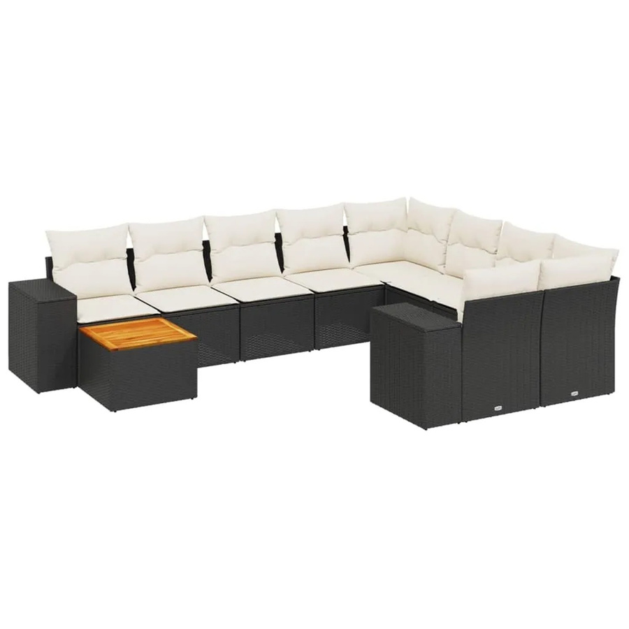 vidaXL 10-teilige Garten-Sofagarnitur in L-Form aus Poly-Rattan mit Kissen in Schwarz-Creme - Bild 2