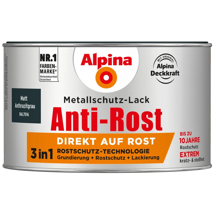 Alpina Metallschutz-Lack Anti-Rost in Anthrazitgrau matt, 300 ml - Bild 2