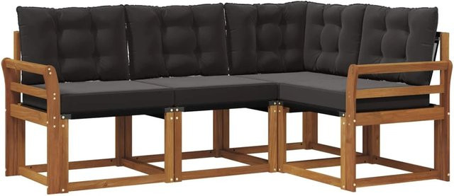 vidaXL Outdoor-Sofagarnitur 4-teilig L-Form aus Akazienholz und Textilene in Schwarz und Natur mit Kissen - Bild 1