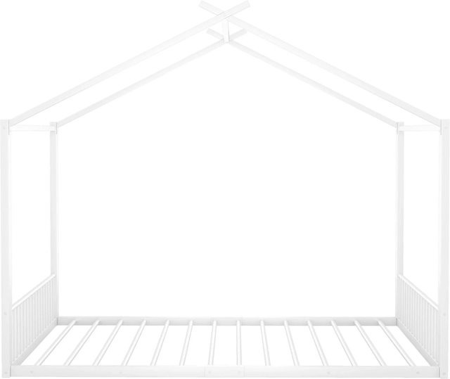 okwish Eisenrahmenbett Hausform für Kinder in Weiß, B/T/H: 140 x 200 x 147 cm - Bild 1