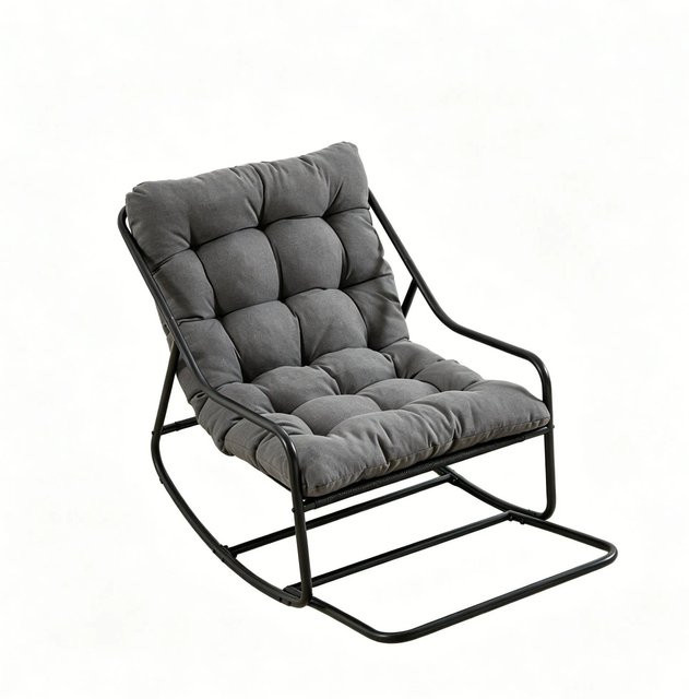 PXloue Outdoor Schaukelstuhl mit Polsterung und Hocker in Grau mit Stahlgestell - Bild 1