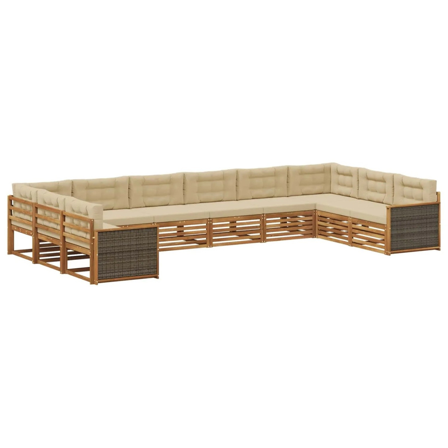 vidaXL Sofagarnitur aus Massivholz Akazie mit 10 Kissen in Natur-Beige - Bild 2