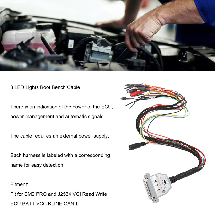 YOSOO ECU Bench Kabel DB25 mit 3 LED-Leuchten und Schalter für SM2 PRO J2534 VCI Read Write ECU BATT VCC KLINE CAN-L in Multicolor - Bild 4