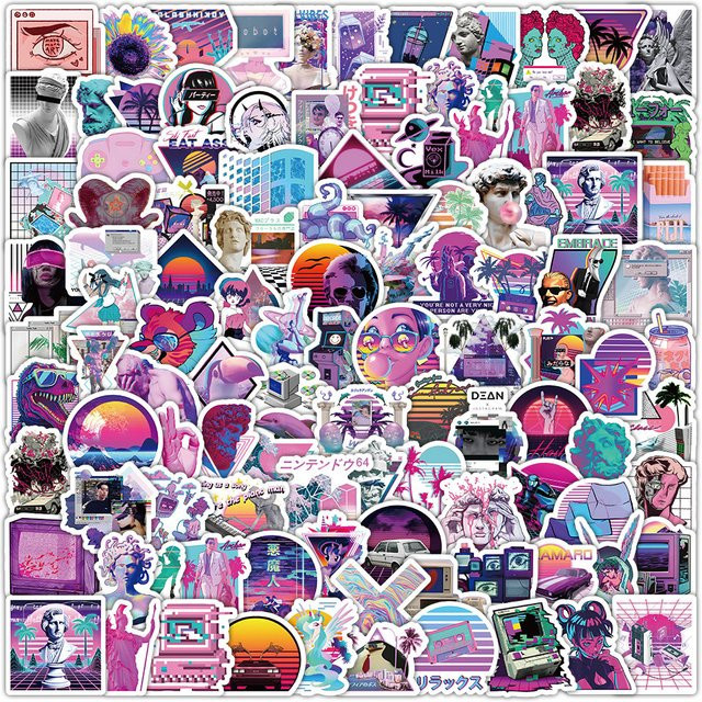 103 Stück Vaporwave Ästhetische Aufkleber im Retro 80er/90er Jahre Stil, Multicolour, AnimeWorlds Store - Bild 1