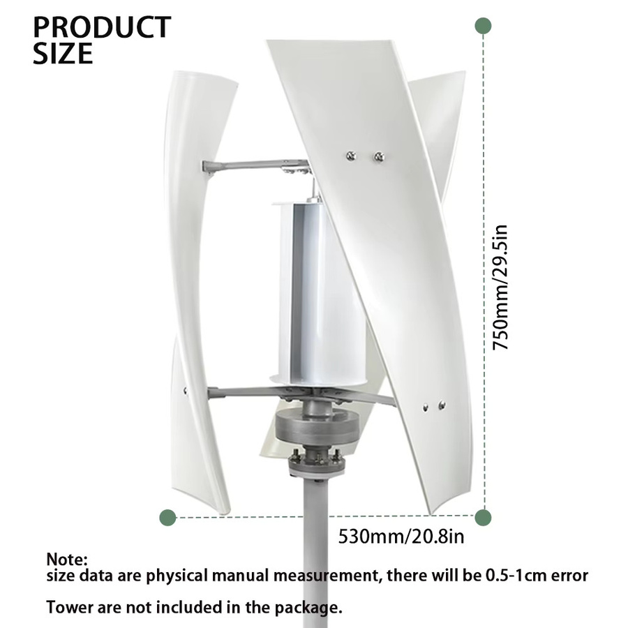 EKPAOWE Vertikale Windturbine Generator 3000W Off-Grid-System für erneuerbare Energien in Weiß - Bild 2