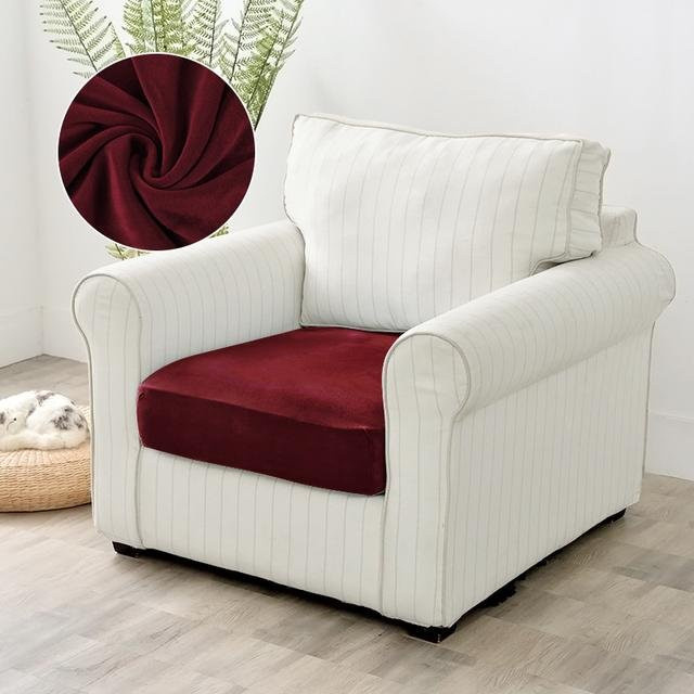 Lellen Samtstoff Sofa-Sitzbezug elastisch rot gestreift für 1er Sofas mit Breite: 50-70 cm - Bild 1