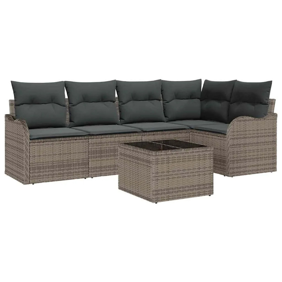 vidaXL Garten-Sofa-Set 6-teilig in L-Form mit Tisch und Kissen, Schwarz und Grau, Poly-Rattan und pulverbeschichtetem Stahl - Bild 2