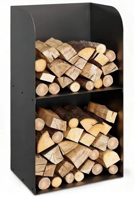 BLACK OAK Kaminholzregal YOSEMITE – Modernes, freistehendes Holzregal aus pulverbeschichtetem Metall in Schwarz für den Innenbereich - Bild 1