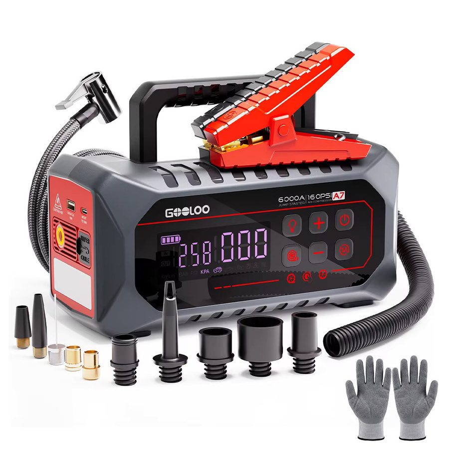 GOOLOO Tragbare Starthilfe-Powerbank mit 24000mAh und 160PSI Luftpumpe, 12V Auto-Booster für Benzin- und Diesel-Fahrzeuge, Schwarz - Bild 9