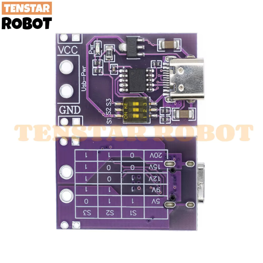 USB-C PD Trigger Modul für Schnellladung mit QC AFC PD 2.0 und PD 3.0 zur Umwandlung in DC für Notebook-Netzteile in Violett - Bild 2