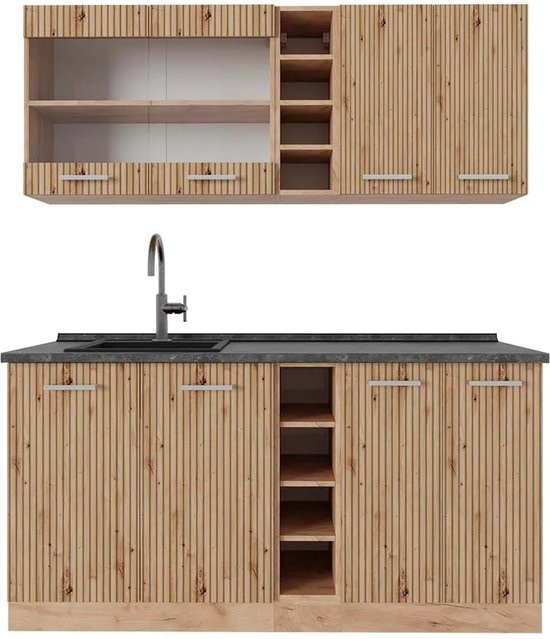 Vicco R-Line Singleküche Artisan-Eiche/Goldkraft Eiche in Anthrazit, Breite: 160 cm - Bild 1