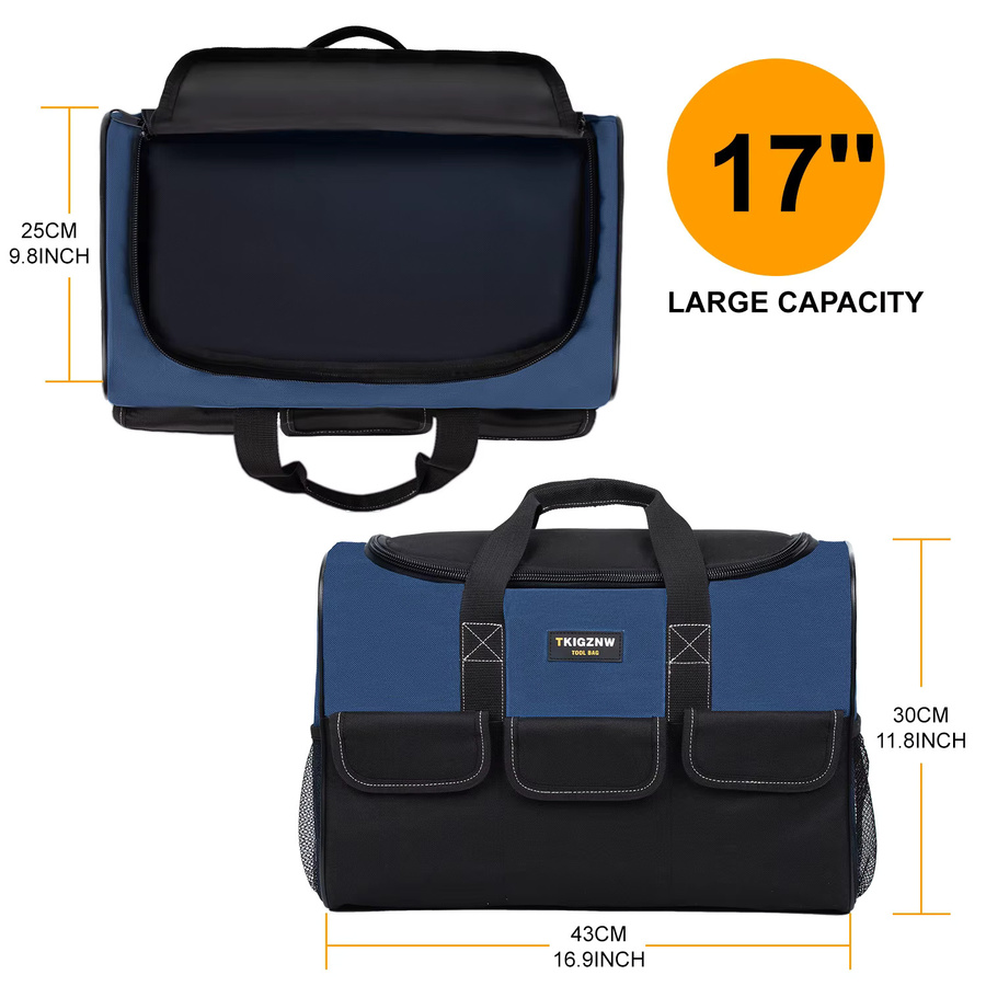 TKIGZNW T009 Werkzeugtasche 17 Zoll in Gelb und Blau mit 6 Außentaschen für Handwerker und DIY-Enthusiasten - Bild 2