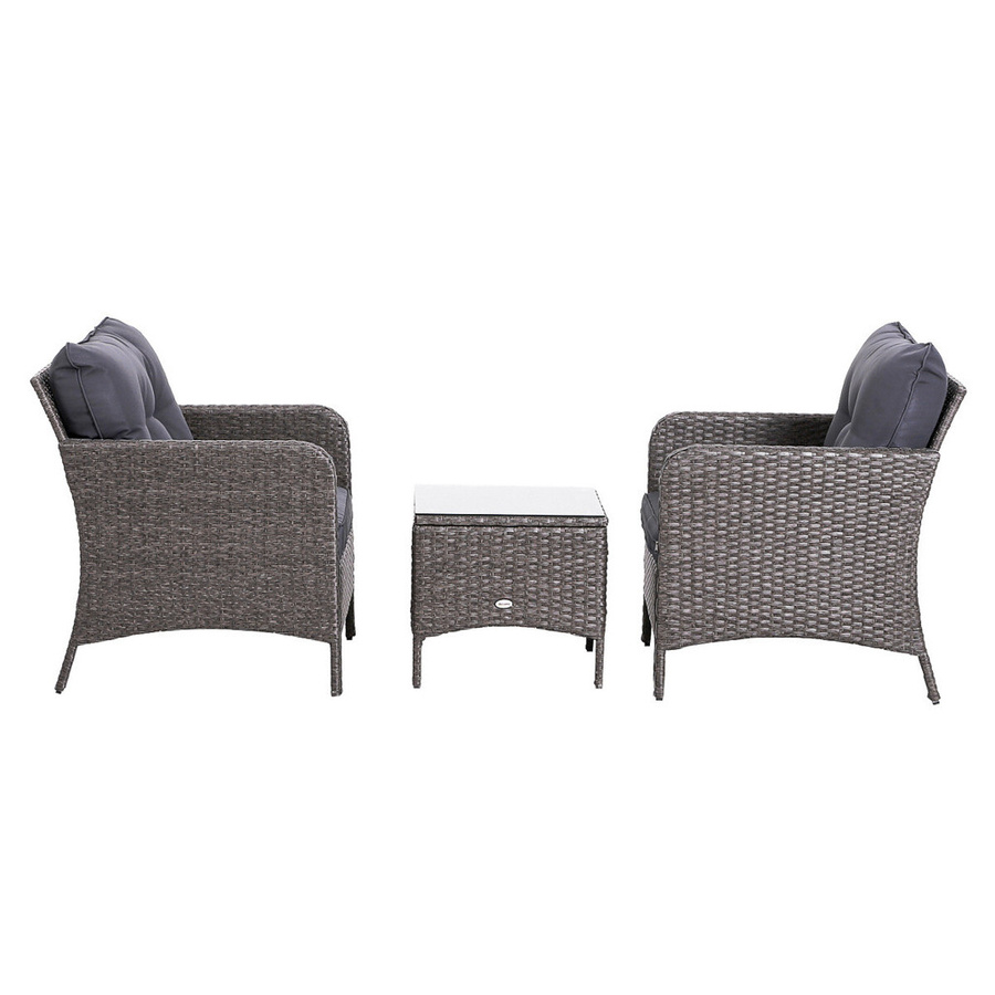 Outsunny L-Shape Gartensitzgruppe in Grau mit Polyrattan, Lounge-Sessel, Ottoman und Couchtisch inklusive Kissen - Bild 2