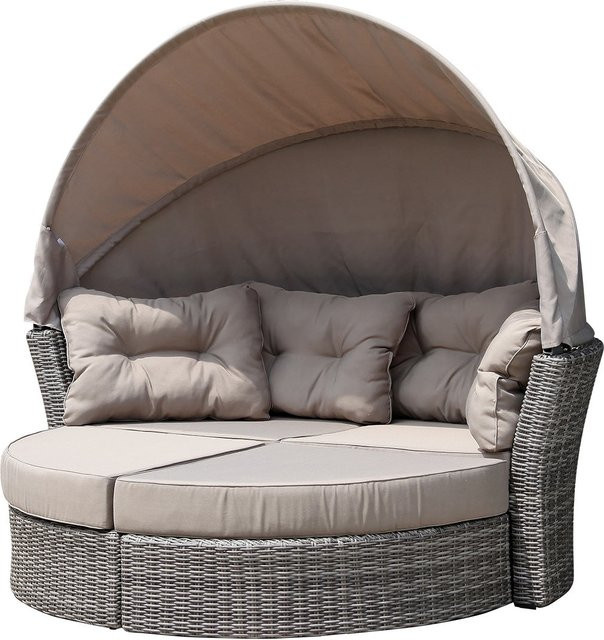 TPFGarden Liegeinsel aus Polyrattan und Aluminium in Grau Bicolor mit Polster in Taupe und Sonnen canopy - Bild 1