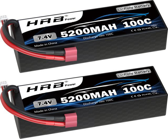 HRB 2S 7,4 V LiPo Akku 5200 mAh 100C mit T Deans Stecker Hardcase für RC Auto und Lkw 1/10 1/12 Schwarz - Bild 1
