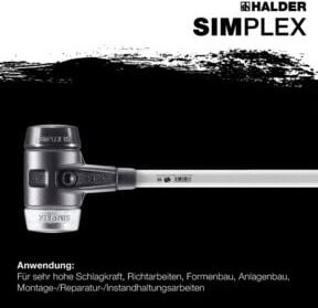 Halder Simplex Vorschlaghammer mit Gummi und Weichmetall, Farbe Schwarz/Silber, Durchmesser: 80 mm, mit Fiberglasstiel - Bild 1