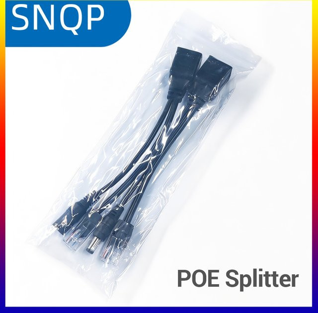 SNQP Passives PoE-Adapterkabel als Splitter und Injektor für IP-Kameras, Netzteilmodul 12–48 V, Schwarz - Bild 1